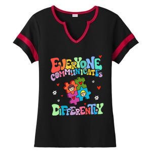 Everyone Communicates Differently Funny Design Ladies Halftime Notch Neck Tee