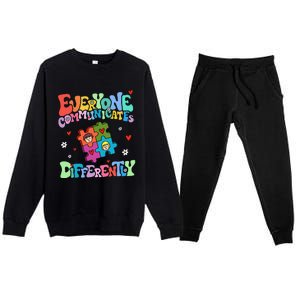 Everyone Communicates Differently Funny Design Premium Crewneck Sweatsuit Set