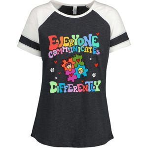 Everyone Communicates Differently Funny Design Enza Ladies Jersey Colorblock Tee