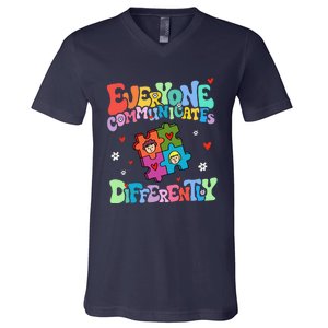 Everyone Communicates Differently Funny Design V-Neck T-Shirt