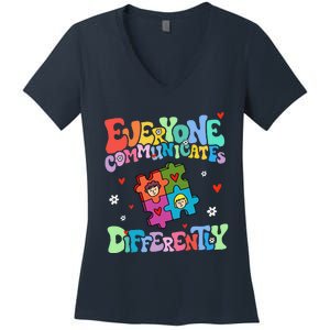 Everyone Communicates Differently Funny Design Women's V-Neck T-Shirt