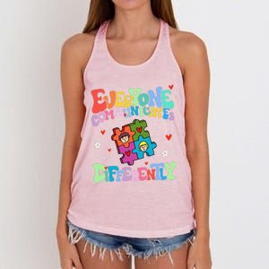 Everyone Communicates Differently Funny Design Women's Knotted Racerback Tank