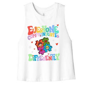 Everyone Communicates Differently Funny Design Women's Racerback Cropped Tank