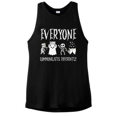 Everyone Communicates Differently Sped Teacher Halloween Ladies PosiCharge Tri-Blend Wicking Tank