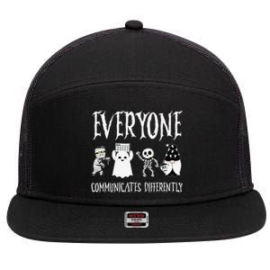 Everyone Communicates Differently Sped Teacher Halloween 7 Panel Mesh Trucker Snapback Hat