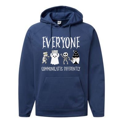 Everyone Communicates Differently Sped Teacher Halloween Performance Fleece Hoodie