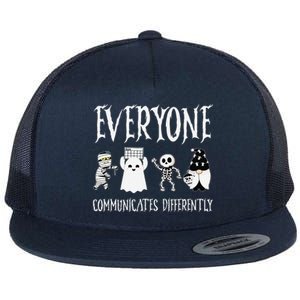 Everyone Communicates Differently Sped Teacher Halloween Flat Bill Trucker Hat