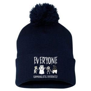 Everyone Communicates Differently Sped Teacher Halloween Pom Pom 12in Knit Beanie