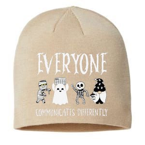 Everyone Communicates Differently Sped Teacher Halloween Sustainable Beanie