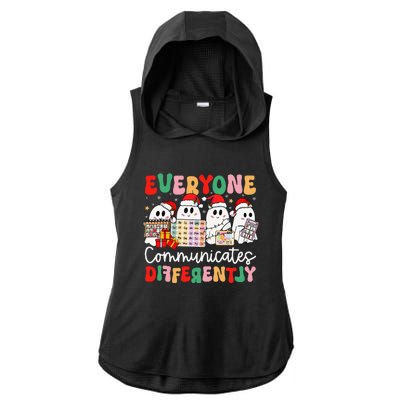 Everyone Communicates Differently Speech Therapy Christmas Ladies PosiCharge Tri-Blend Wicking Draft Hoodie Tank