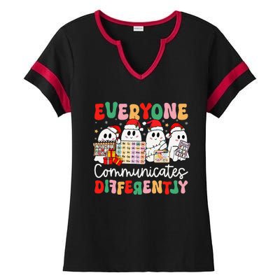 Everyone Communicates Differently Speech Therapy Christmas Ladies Halftime Notch Neck Tee