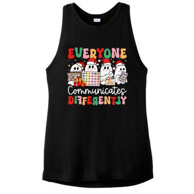 Everyone Communicates Differently Speech Therapy Christmas Ladies PosiCharge Tri-Blend Wicking Tank