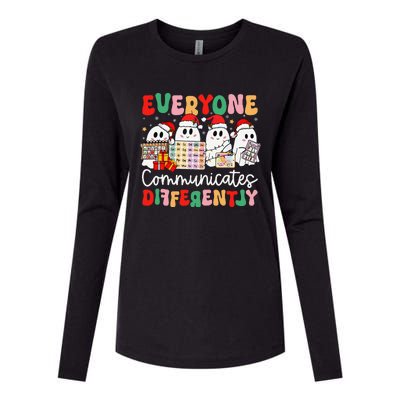 Everyone Communicates Differently Speech Therapy Christmas Womens Cotton Relaxed Long Sleeve T-Shirt