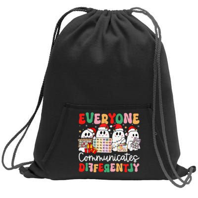 Everyone Communicates Differently Speech Therapy Christmas Sweatshirt Cinch Pack Bag