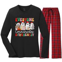 Everyone Communicates Differently Speech Therapy Christmas Women's Long Sleeve Flannel Pajama Set 