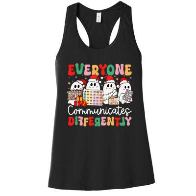 Everyone Communicates Differently Speech Therapy Christmas Women's Racerback Tank