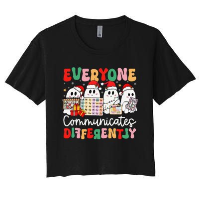 Everyone Communicates Differently Speech Therapy Christmas Women's Crop Top Tee