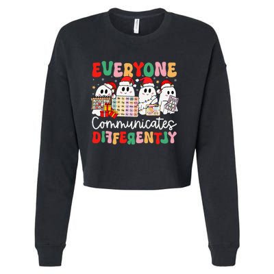 Everyone Communicates Differently Speech Therapy Christmas Cropped Pullover Crew