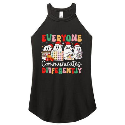 Everyone Communicates Differently Speech Therapy Christmas Women's Perfect Tri Rocker Tank