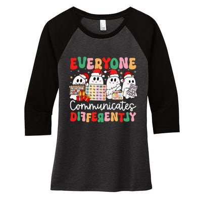 Everyone Communicates Differently Speech Therapy Christmas Women's Tri-Blend 3/4-Sleeve Raglan Shirt