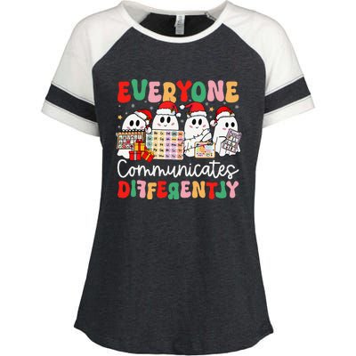 Everyone Communicates Differently Speech Therapy Christmas Enza Ladies Jersey Colorblock Tee