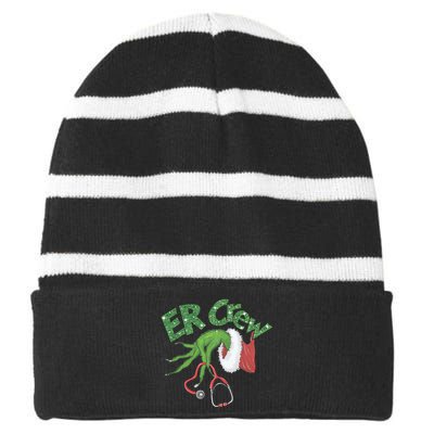 Er Crew Emergency Room Nurse Christmas Striped Beanie with Solid Band