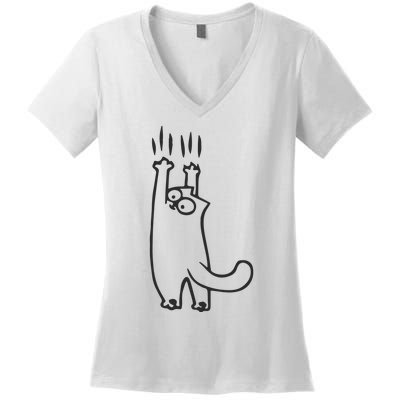 EMBROIDERED Cat Embroidered Animal Women's V-Neck T-Shirt