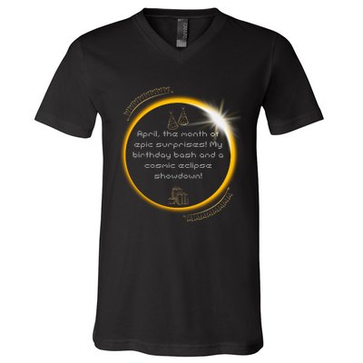 Epic Cosmic Eclipse Surprise Birthday Bash Print V-Neck T-Shirt