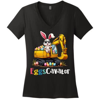 Eggs Cavator Easter Bunny Excavator Easter Women's V-Neck T-Shirt
