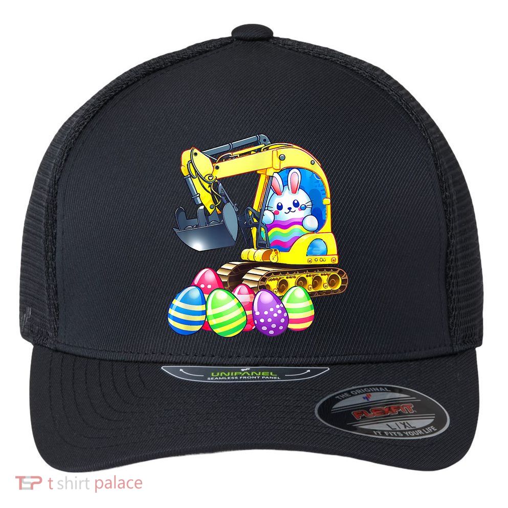 Eggs Cavator Easter Bunny Rabbit Excavator Flexfit Unipanel Trucker Cap