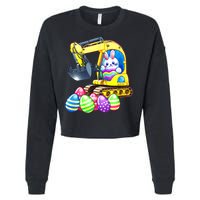 Eggs Cavator Easter Bunny Rabbit Excavator Cropped Pullover Crew