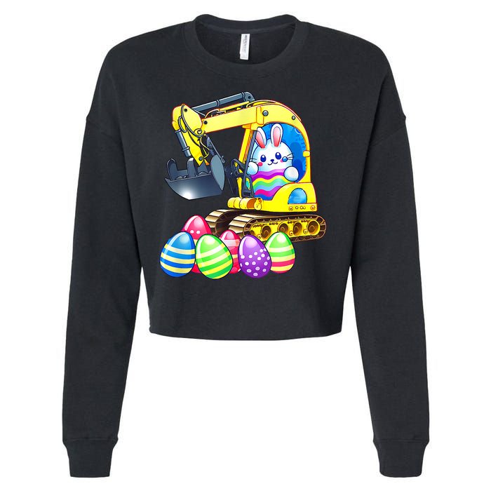 Eggs Cavator Easter Bunny Rabbit Excavator Cropped Pullover Crew