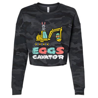 Eggs Cavator Easter Bunny Excavator Cute Cropped Pullover Crew