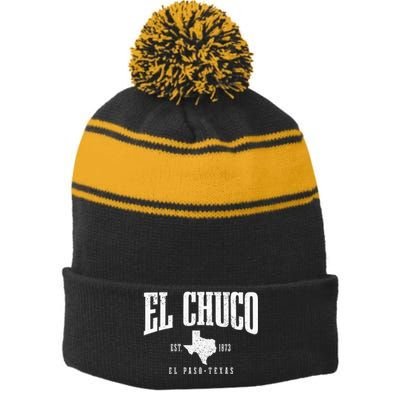 El Chuco El Paso Texas Pride Vintage Est 1873 Stripe Pom Pom Beanie