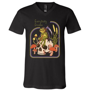 Everybody Croaks Frog Skull Mushroom Everybody Croaks V-Neck T-Shirt