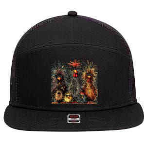 Eagerlys Colorful Funny Chicken Art Crazy Chicken Family 7 Panel Mesh Trucker Snapback Hat