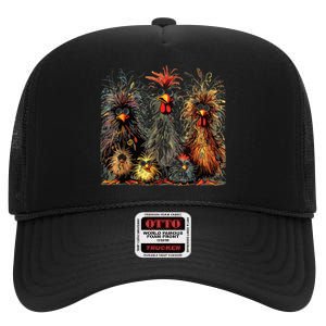 Eagerlys Colorful Funny Chicken Art Crazy Chicken Family High Crown Mesh Back Trucker Hat