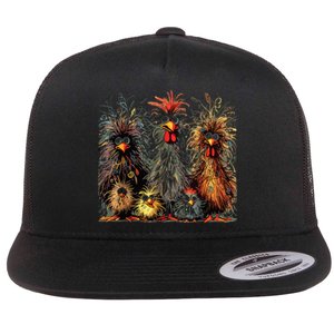 Eagerlys Colorful Funny Chicken Art Crazy Chicken Family Flat Bill Trucker Hat