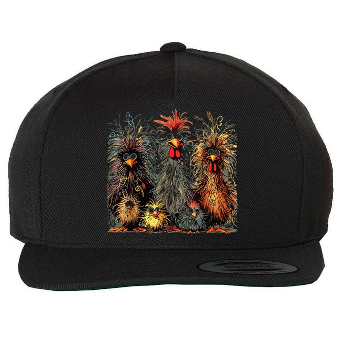 Eagerlys Colorful Funny Chicken Art Crazy Chicken Family Wool Snapback Cap