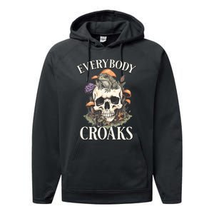 Everybody Croaks Funny Cottacore Frog Mushroom Skull Witch Performance Fleece Hoodie