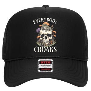 Everybody Croaks Funny Cottacore Frog Mushroom Skull Witch High Crown Mesh Back Trucker Hat