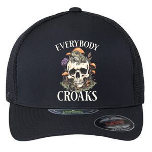 Everybody Croaks Funny Cottacore Frog Mushroom Skull Witch Flexfit Unipanel Trucker Cap