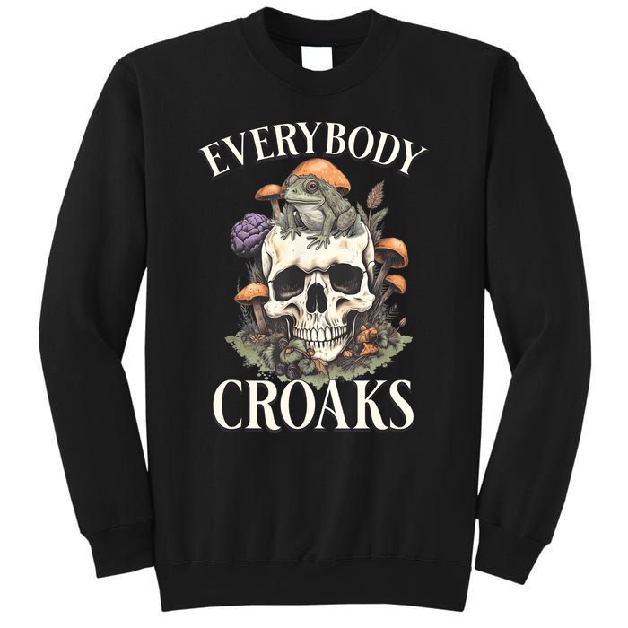 Everybody Croaks Funny Cottacore Frog Mushroom Skull Witch Sweatshirt