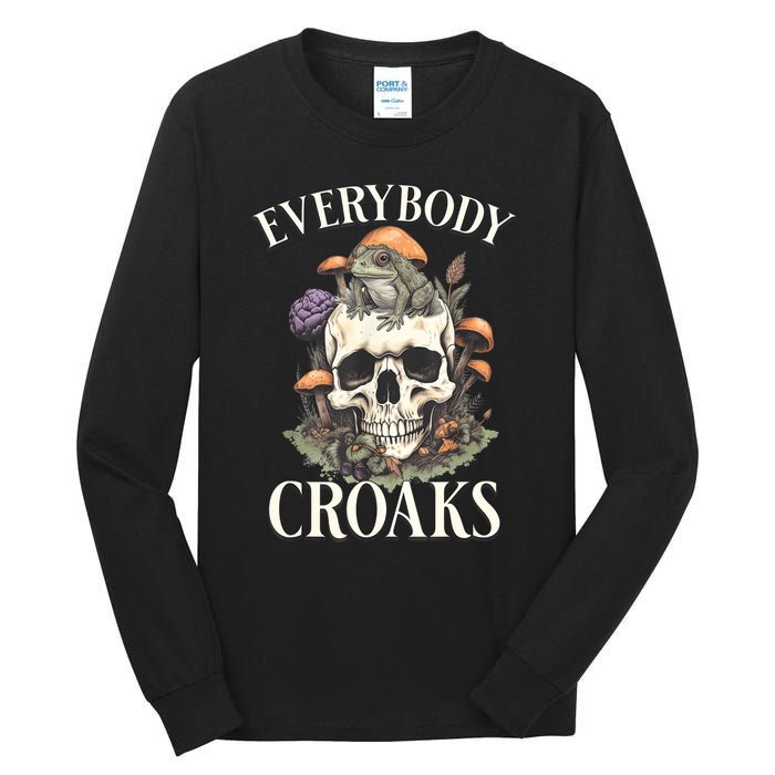 Everybody Croaks Funny Cottacore Frog Mushroom Skull Witch Tall Long Sleeve T-Shirt