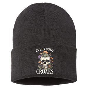 Everybody Croaks Funny Cottacore Frog Mushroom Skull Witch Sustainable Knit Beanie