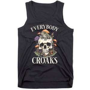 Everybody Croaks Funny Cottacore Frog Mushroom Skull Witch Tank Top