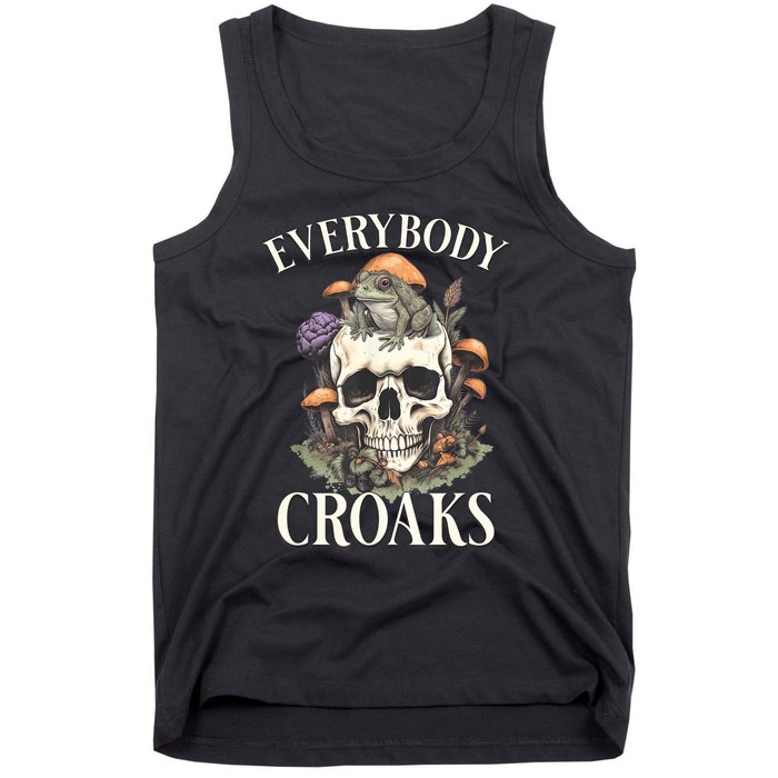 Everybody Croaks Funny Cottacore Frog Mushroom Skull Witch Tank Top