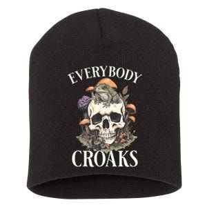 Everybody Croaks Funny Cottacore Frog Mushroom Skull Witch Short Acrylic Beanie