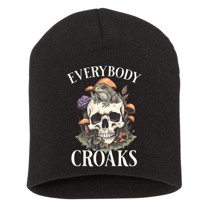 Everybody Croaks Funny Cottacore Frog Mushroom Skull Witch Short Acrylic Beanie