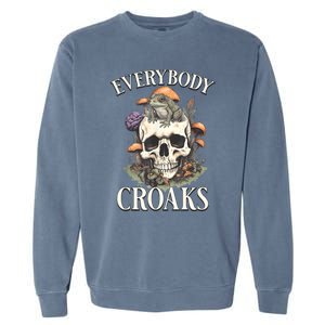 Everybody Croaks Funny Cottacore Frog Mushroom Skull Witch Garment-Dyed Sweatshirt